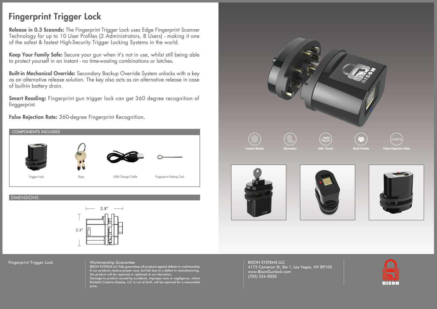 BISON FINGERPRINT TRIGGER LOCK - L3 (NEWER MODEL)